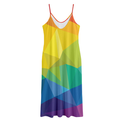 Rainbow Polygonal Geometric Print Jersey Midi Cami Dress