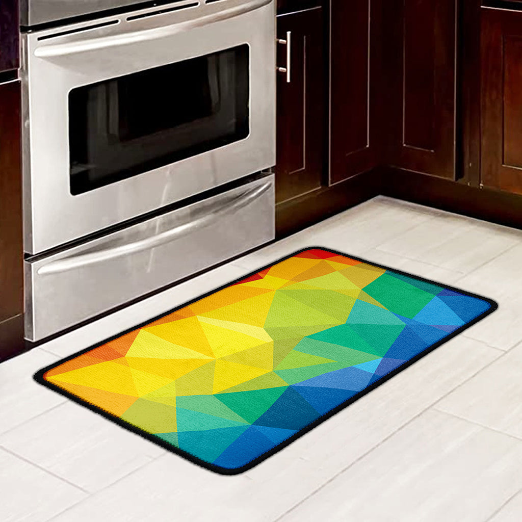 Rainbow Polygonal Geometric Print Kitchen Mat