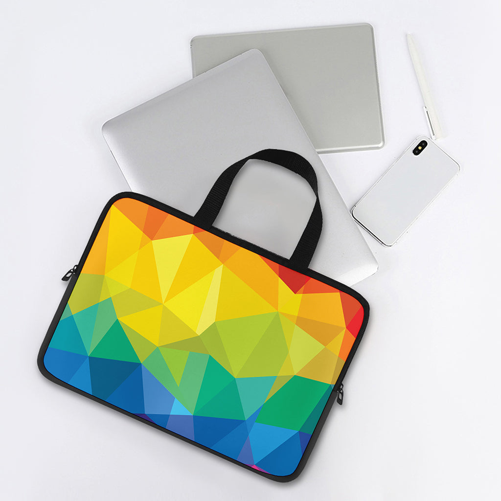 Rainbow Polygonal Geometric Print Laptop Sleeve With Handle