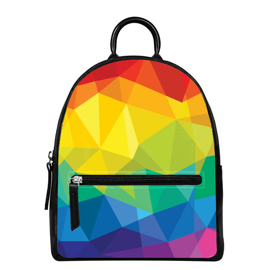 Rainbow Polygonal Geometric Print Leather Backpack