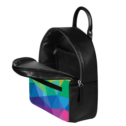 Rainbow Polygonal Geometric Print Leather Backpack