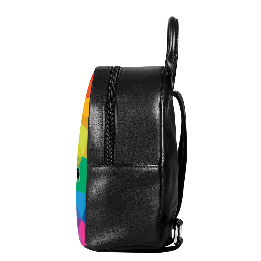 Rainbow Polygonal Geometric Print Leather Backpack