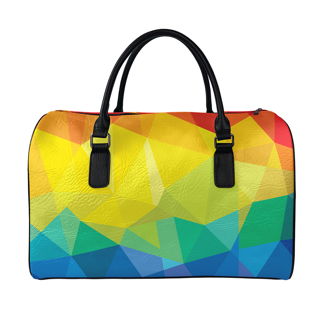 Rainbow Polygonal Geometric Print Leather Duffle Bag