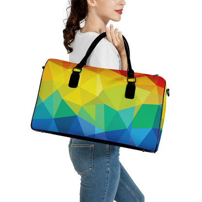 Rainbow Polygonal Geometric Print Leather Duffle Bag