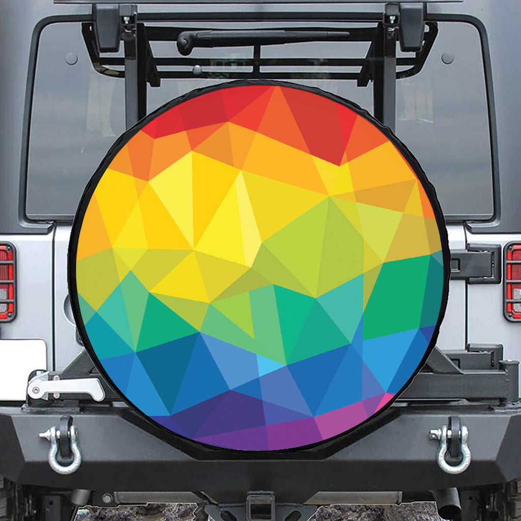 Rainbow Polygonal Geometric Print Leather Spare Tire Cover