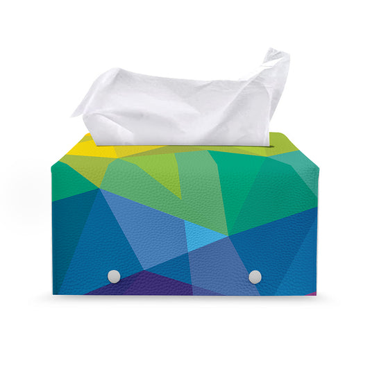 Rainbow Polygonal Geometric Print Leather Tissue Box Cover