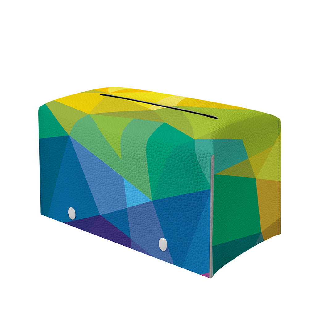 Rainbow Polygonal Geometric Print Leather Tissue Box Cover
