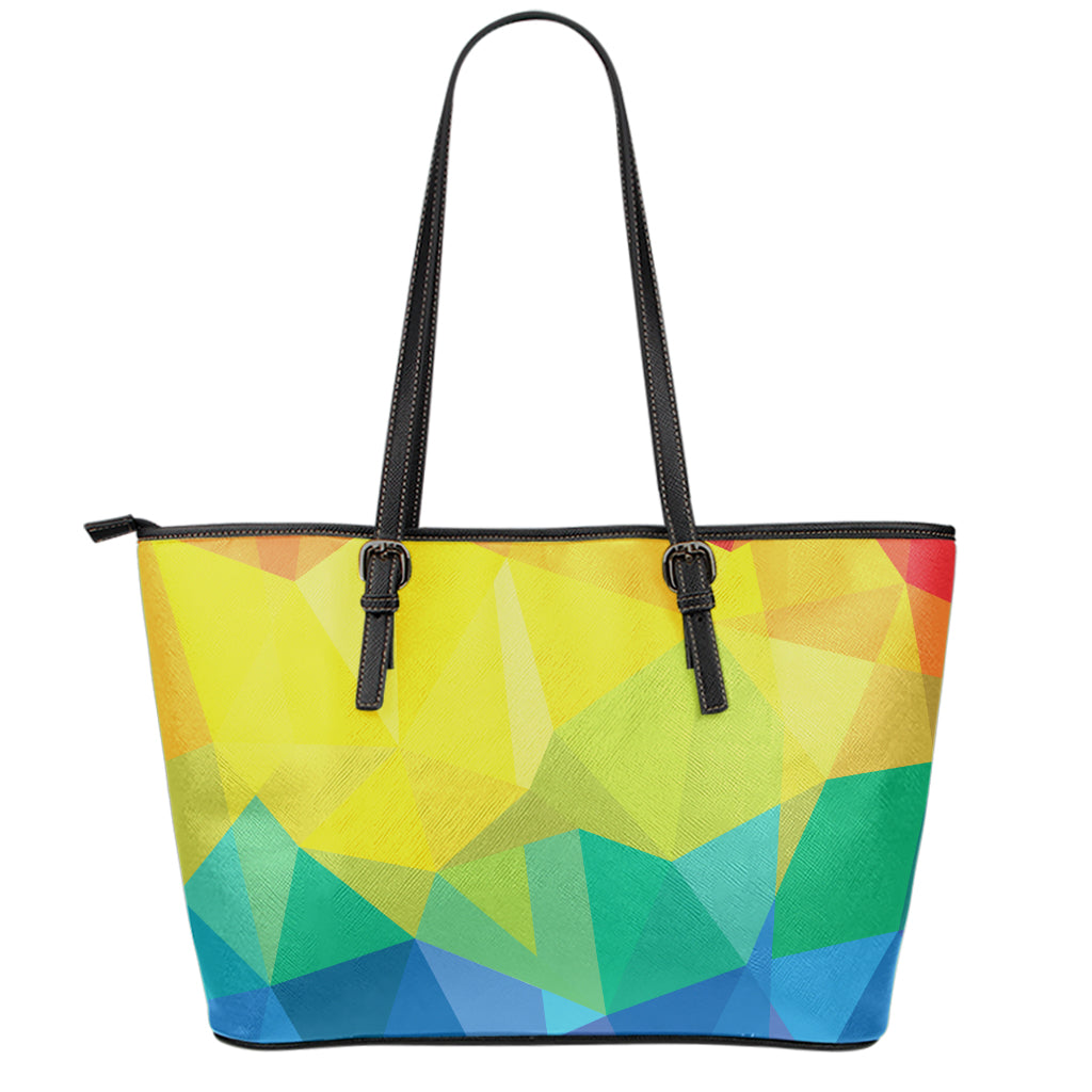 Rainbow Polygonal Geometric Print Leather Tote Bag
