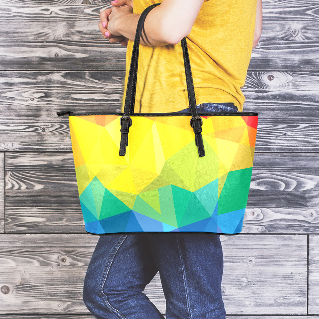 Rainbow Polygonal Geometric Print Leather Tote Bag