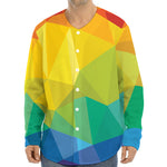 Rainbow Polygonal Geometric Print Long Sleeve Baseball Jersey