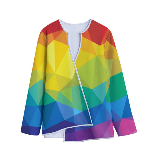 Rainbow Polygonal Geometric Print Long Sleeve Short Coat