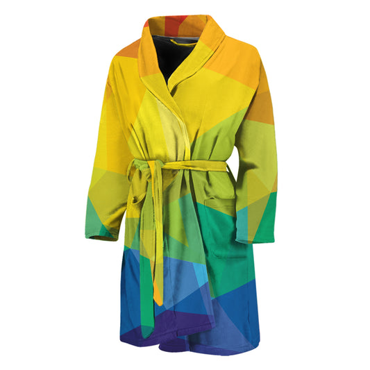 Rainbow Polygonal Geometric Print Men's Bathrobe