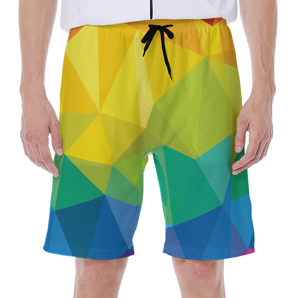 Rainbow Polygonal Geometric Print Men's Beach Shorts