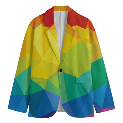 Rainbow Polygonal Geometric Print Men's Blazer