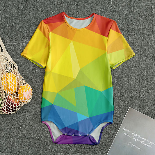 Rainbow Polygonal Geometric Print Men's Bodysuit