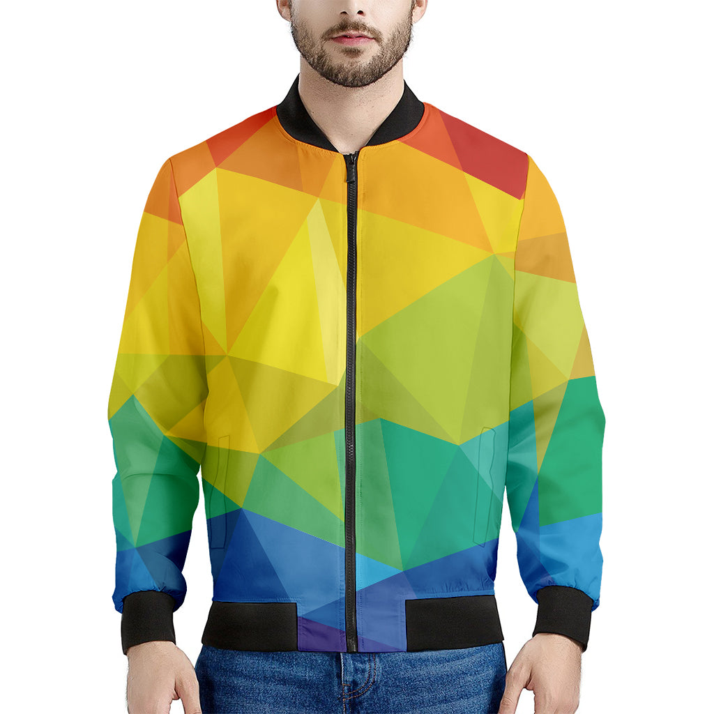 Rainbow Polygonal Geometric Print Men's Bomber Jacket