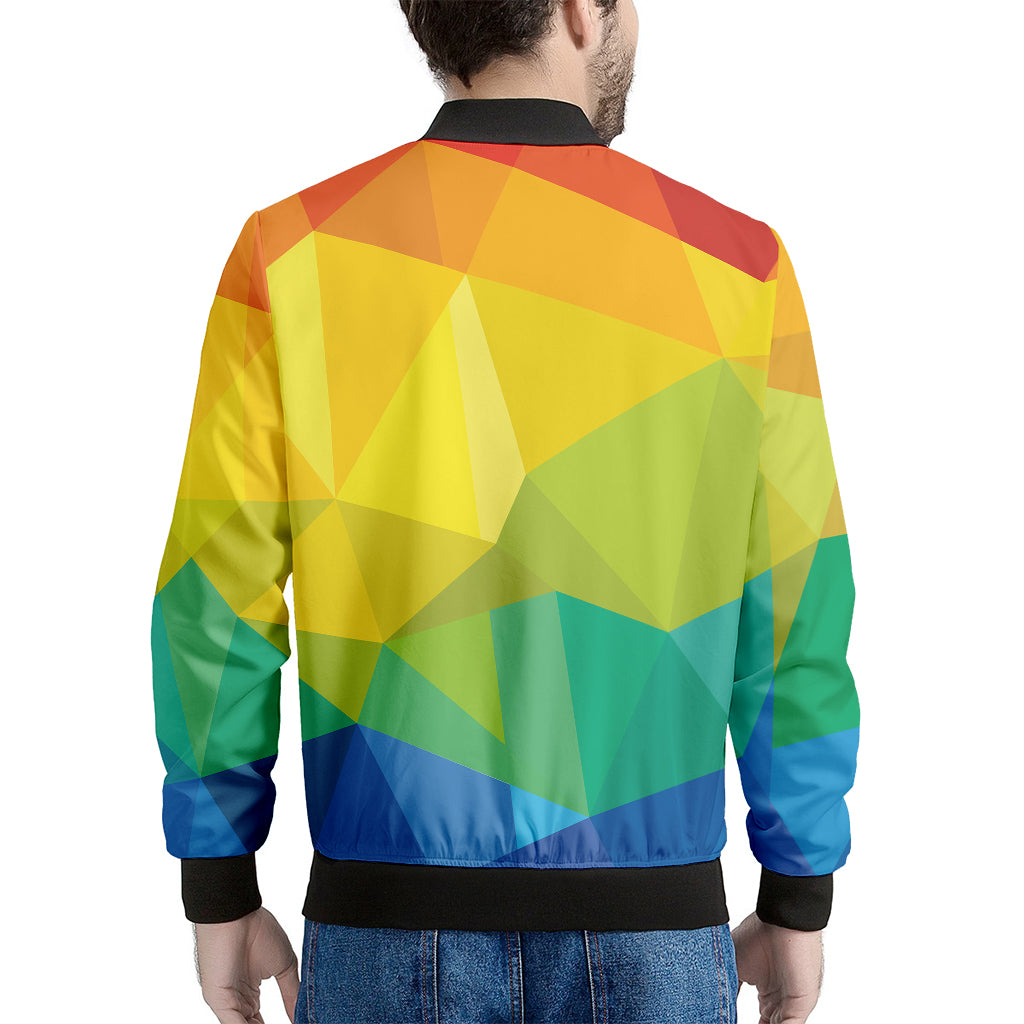 Rainbow Polygonal Geometric Print Men's Bomber Jacket