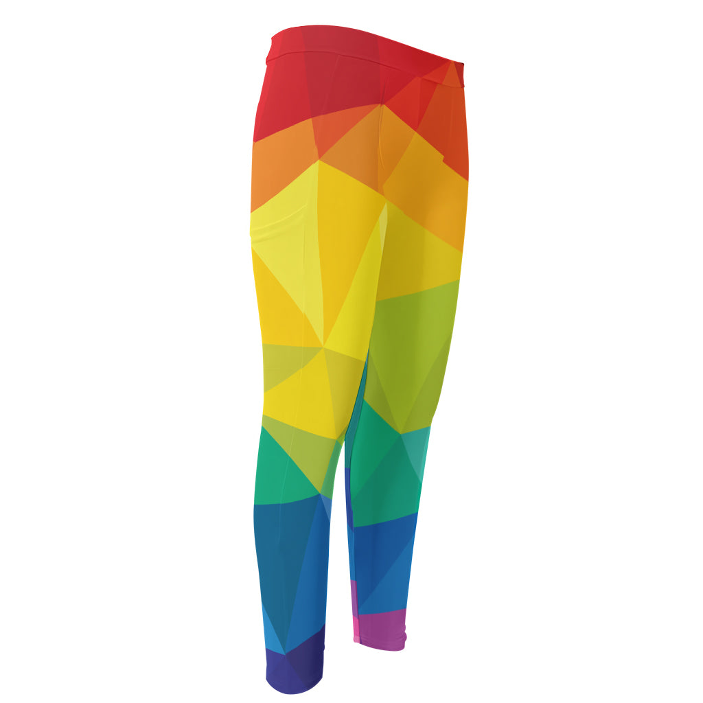 Rainbow Polygonal Geometric Print Men's Compression Pants