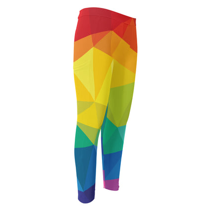 Rainbow Polygonal Geometric Print Men's Compression Pants