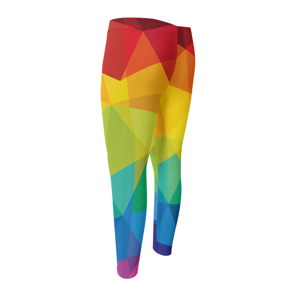 Rainbow Polygonal Geometric Print Men's Compression Pants