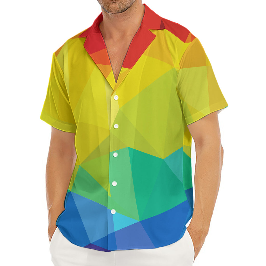 Rainbow Polygonal Geometric Print Men's Deep V-Neck Shirt