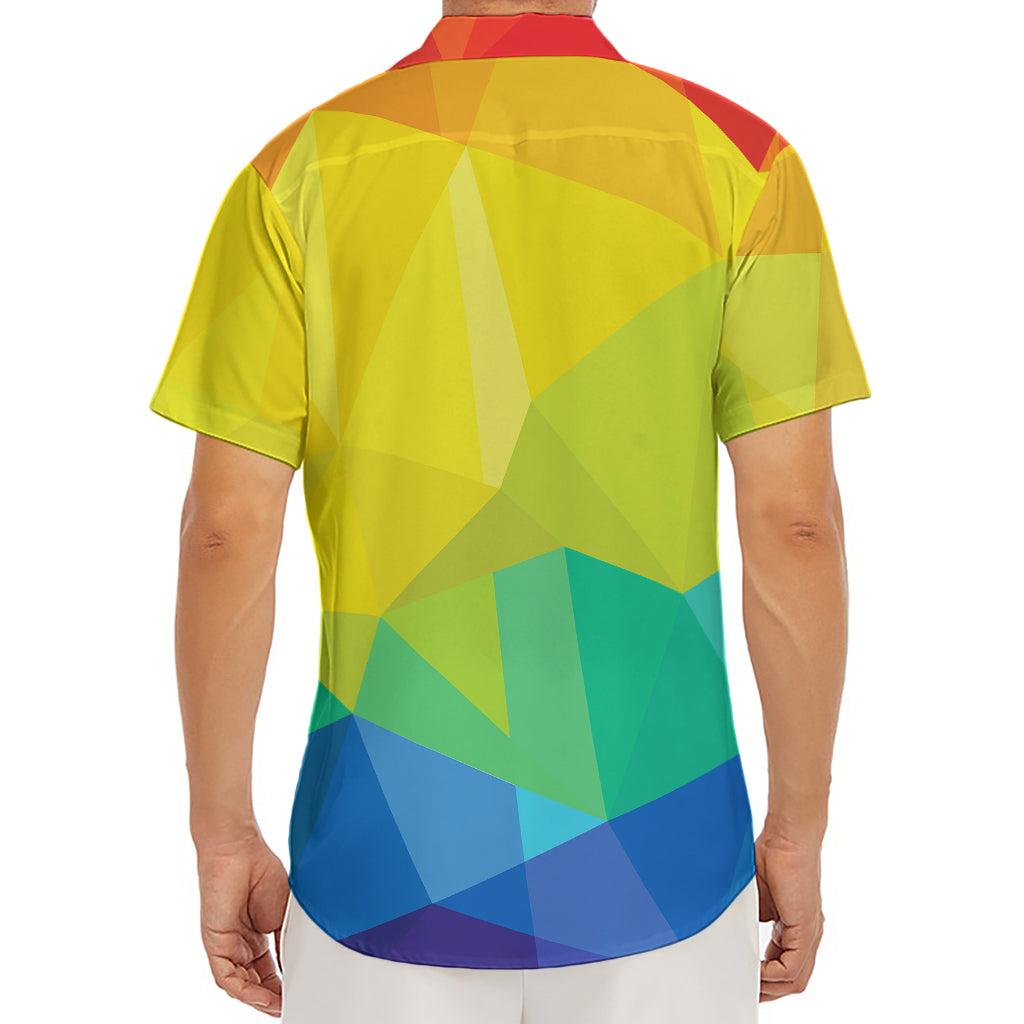 Rainbow Polygonal Geometric Print Men's Deep V-Neck Shirt