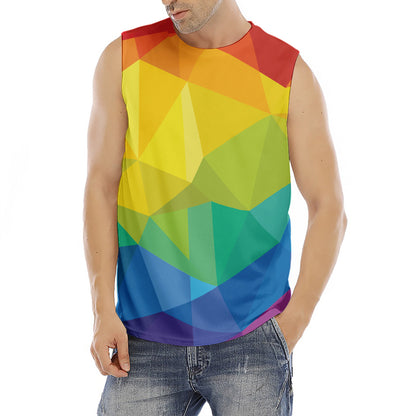 Rainbow Polygonal Geometric Print Men's Fitness Tank Top