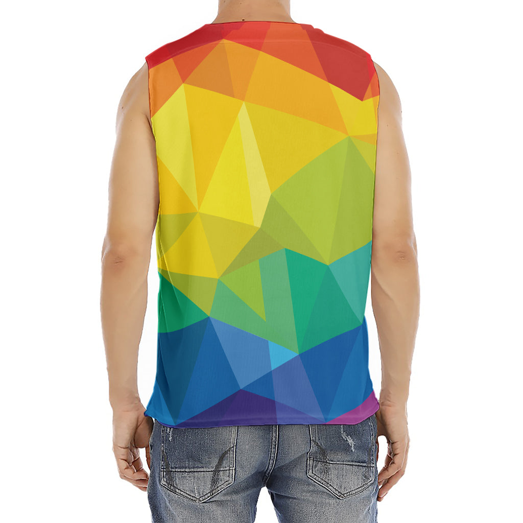 Rainbow Polygonal Geometric Print Men's Fitness Tank Top