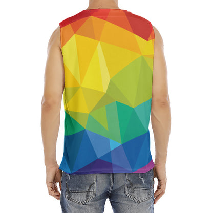 Rainbow Polygonal Geometric Print Men's Fitness Tank Top