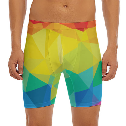 Rainbow Polygonal Geometric Print Men's Long Boxer Briefs