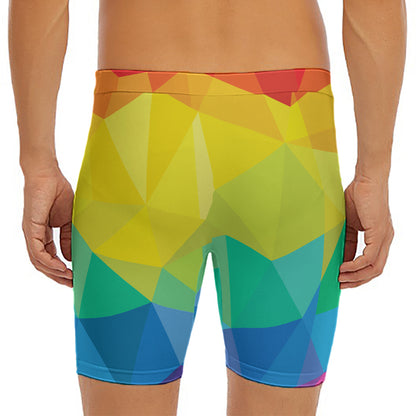 Rainbow Polygonal Geometric Print Men's Long Boxer Briefs