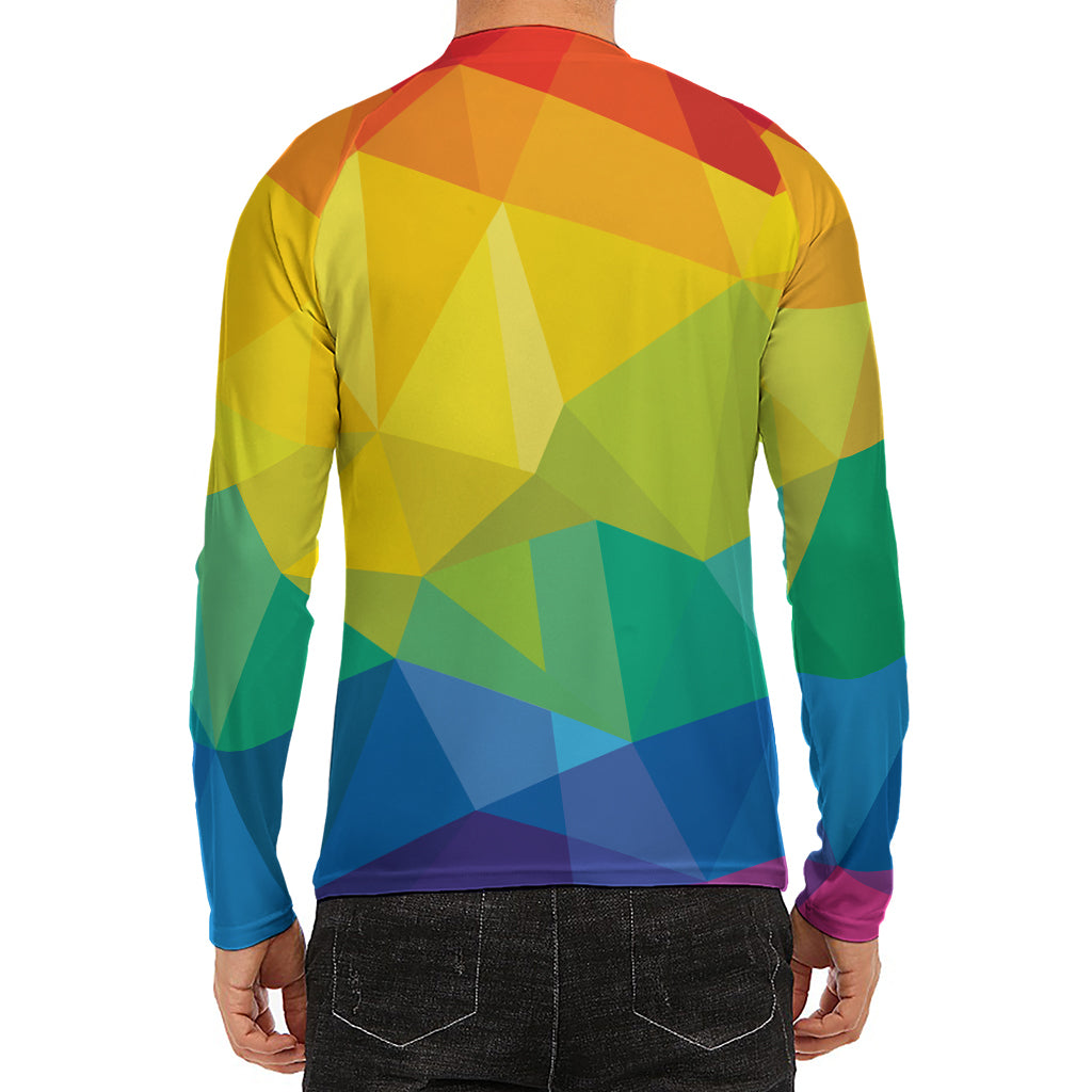 Rainbow Polygonal Geometric Print Men's Long Sleeve Rash Guard