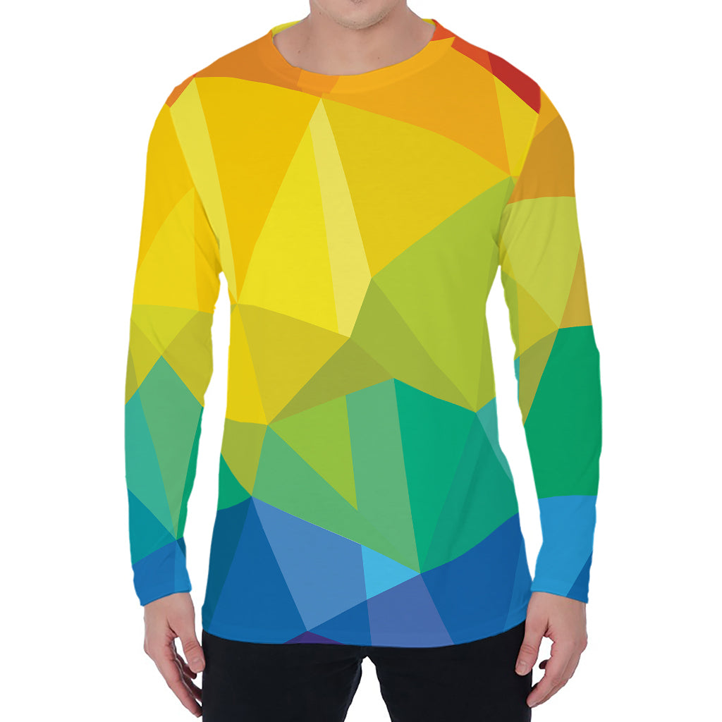 Rainbow Polygonal Geometric Print Men's Long Sleeve T-Shirt