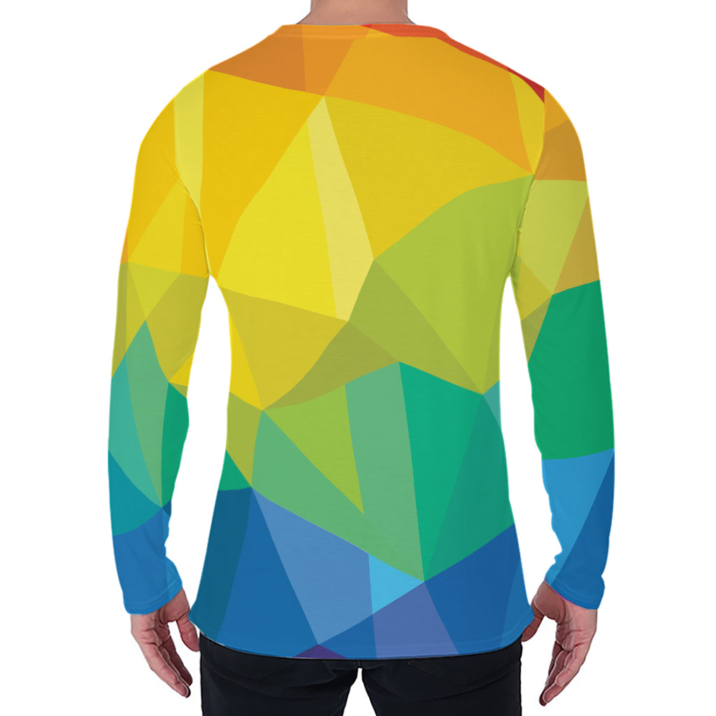 Rainbow Polygonal Geometric Print Men's Long Sleeve T-Shirt