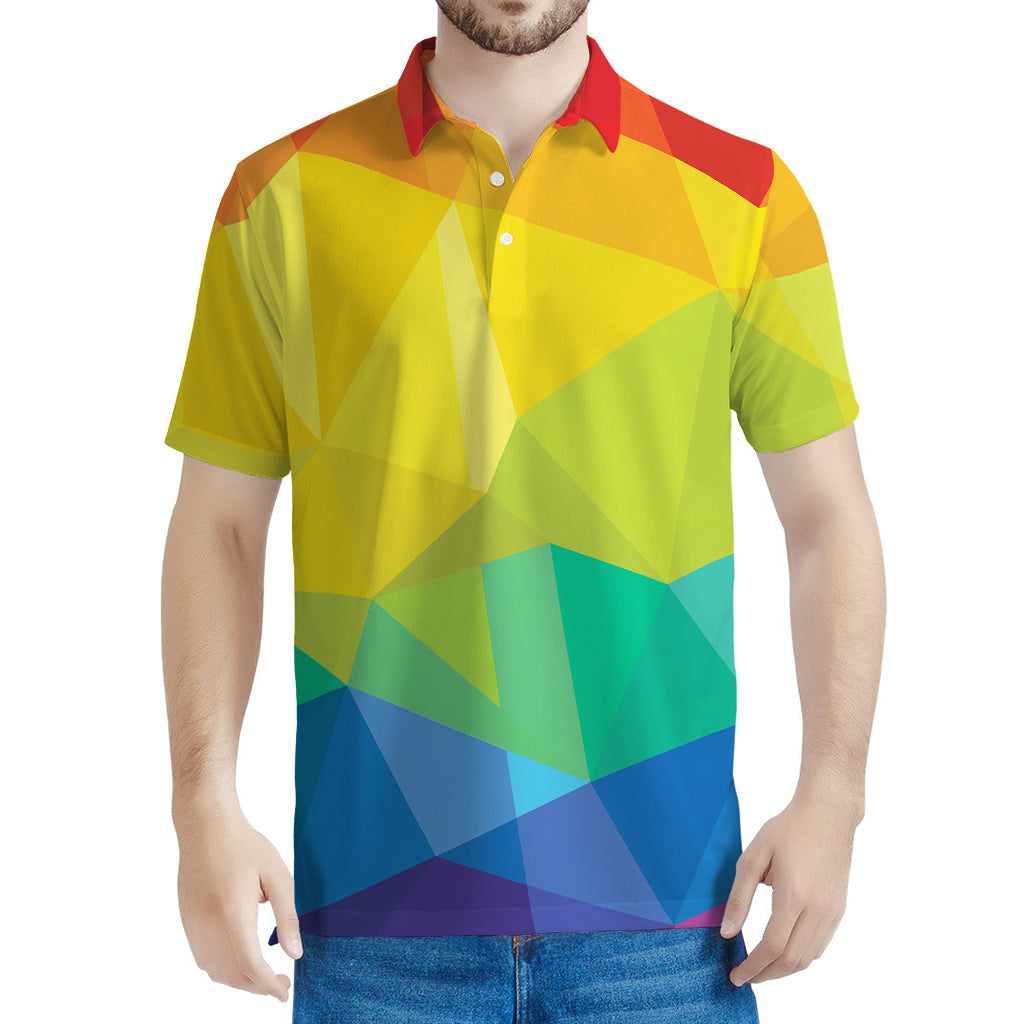 Rainbow Polygonal Geometric Print Men's Polo Shirt