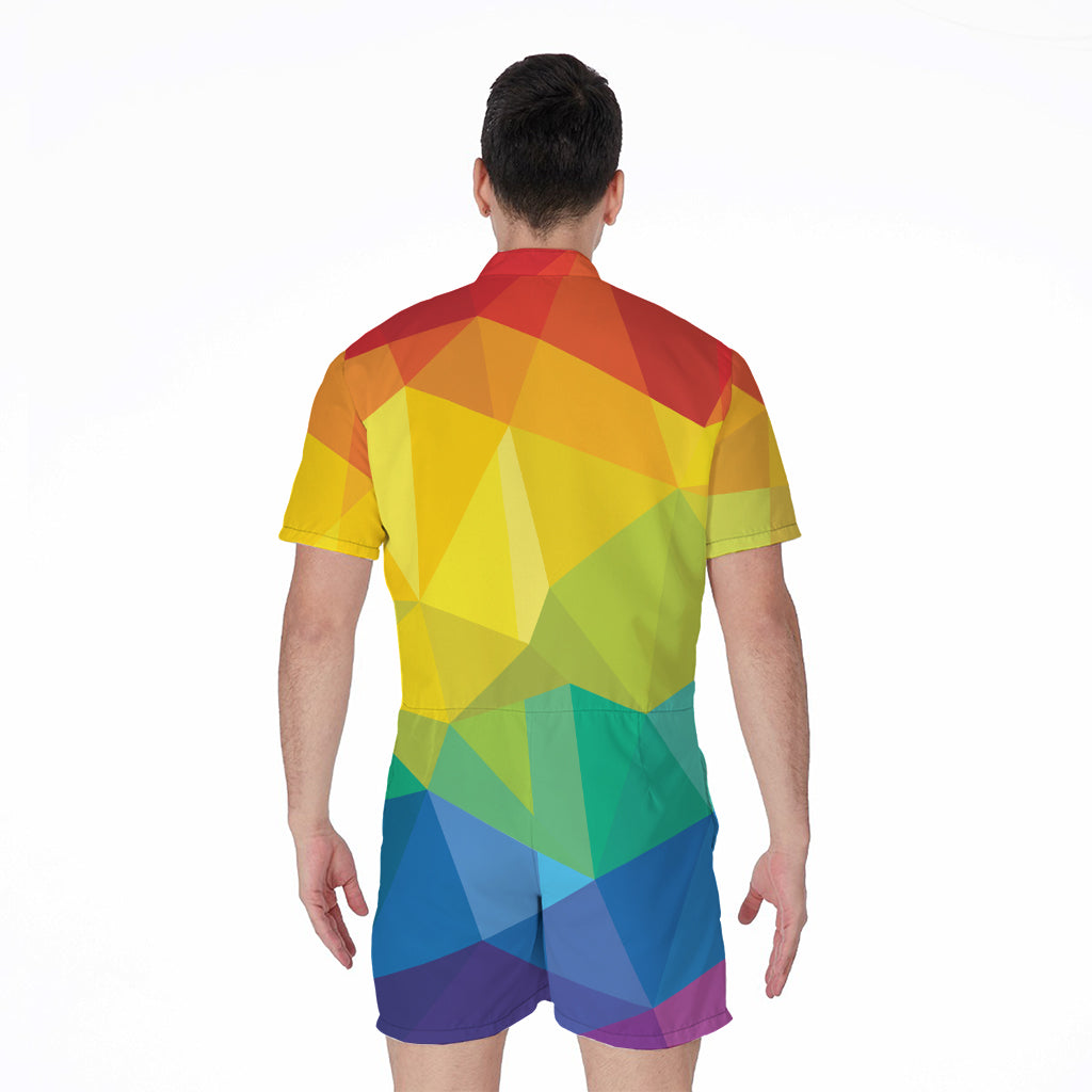 Rainbow Polygonal Geometric Print Men's Rompers