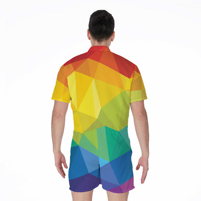 Rainbow Polygonal Geometric Print Men's Rompers