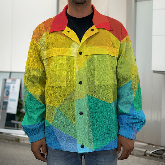 Rainbow Polygonal Geometric Print Men's Shirt Jacket