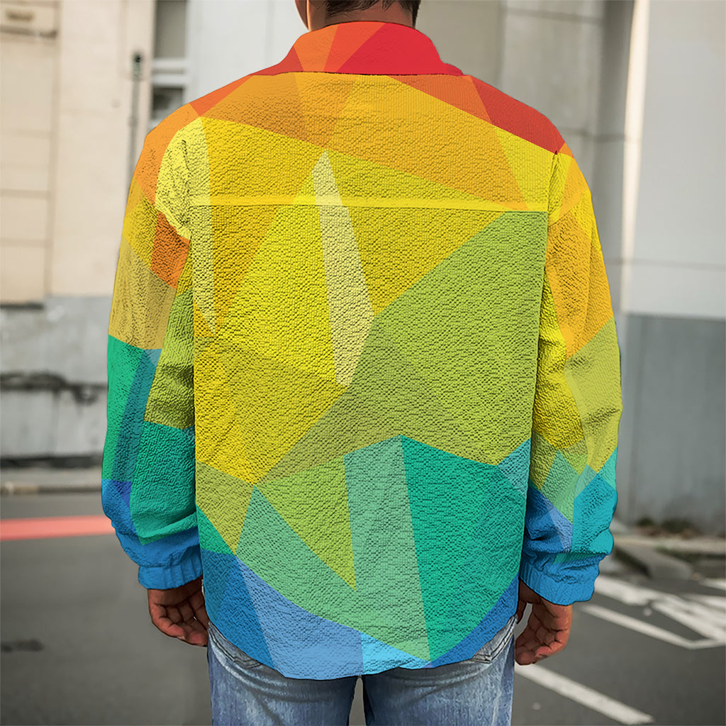 Rainbow Polygonal Geometric Print Men's Shirt Jacket