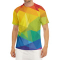 Rainbow Polygonal Geometric Print Men's Short Sleeve Rash Guard
