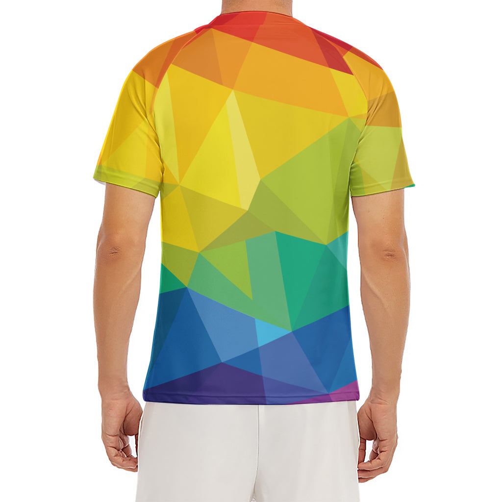 Rainbow Polygonal Geometric Print Men's Short Sleeve Rash Guard