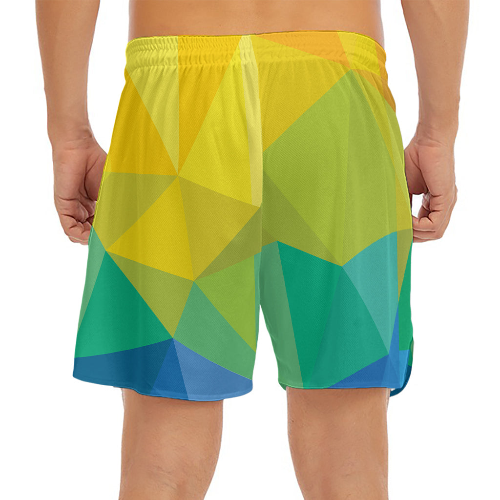 Rainbow Polygonal Geometric Print Men's Split Running Shorts