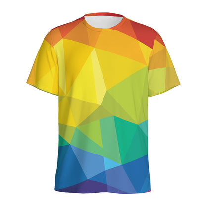 Rainbow Polygonal Geometric Print Men's Sports T-Shirt