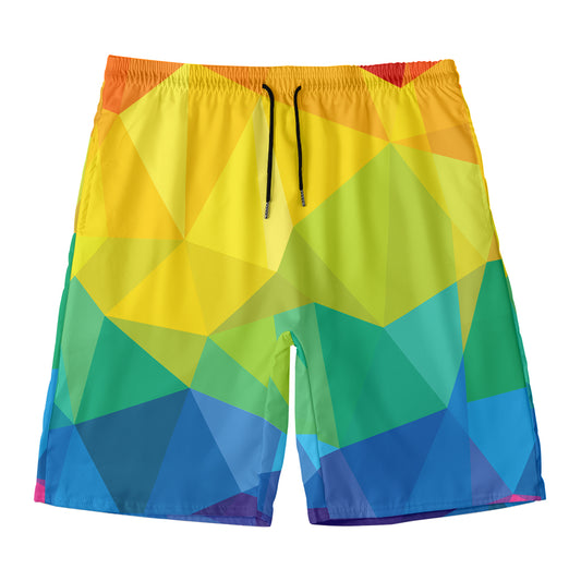 Rainbow Polygonal Geometric Print Men's Swim Trunks