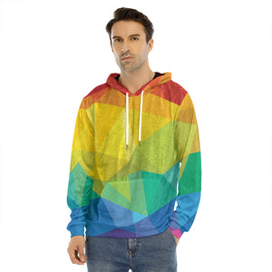 Rainbow Polygonal Geometric Print Men's Velvet Pullover Hoodie