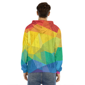 Rainbow Polygonal Geometric Print Men's Velvet Pullover Hoodie