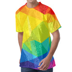 Rainbow Polygonal Geometric Print Men's Velvet T-Shirt