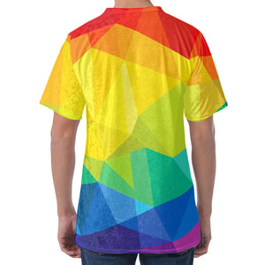 Rainbow Polygonal Geometric Print Men's Velvet T-Shirt