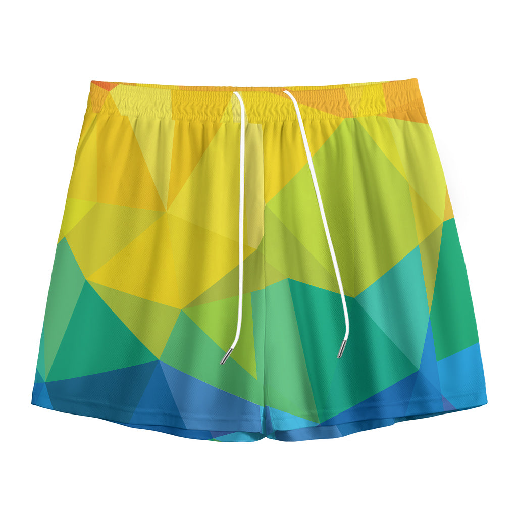Rainbow Polygonal Geometric Print Mesh Shorts