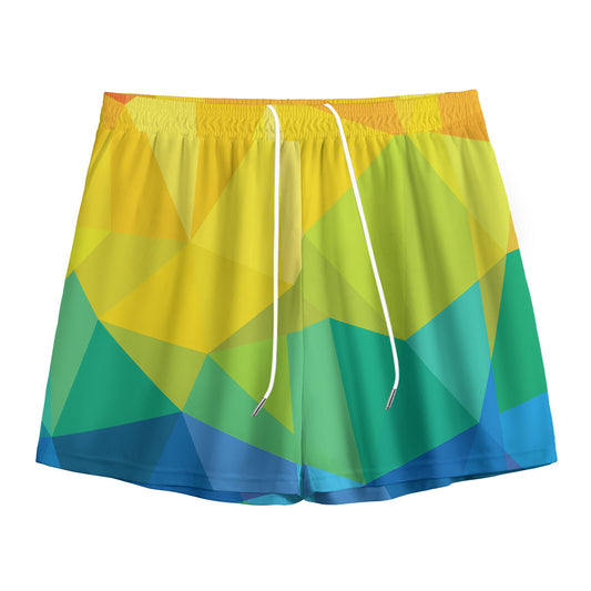 Rainbow Polygonal Geometric Print Mesh Shorts